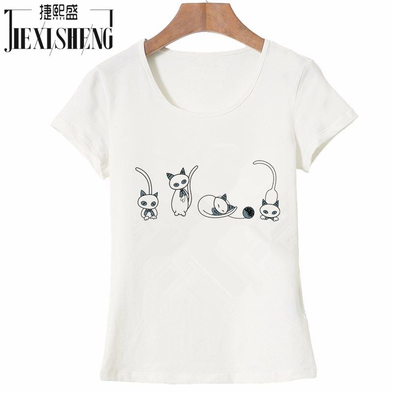 Newest Fashion Funny Kawaii Posture Cat Printed Women T shirt Cotton Short Sleeve Round neck Casual T-shirts