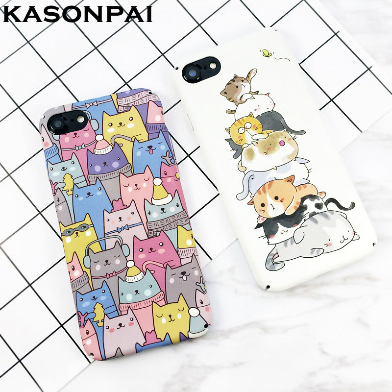 KASONPAI Cute Cartoon Cat Cases For iphone 6 7 Newest Fashion animal Cat Phone Cases For iphone 6S 7 7Plus Full protection Cover