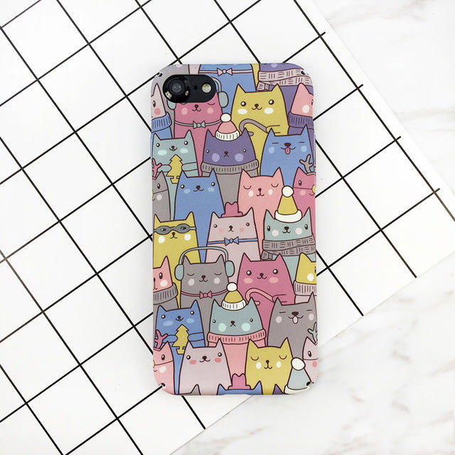 KASONPAI Cute Cartoon Cat Cases For iphone 6 7 Newest Fashion animal Cat Phone Cases For iphone 6S 7 7Plus Full protection Cover