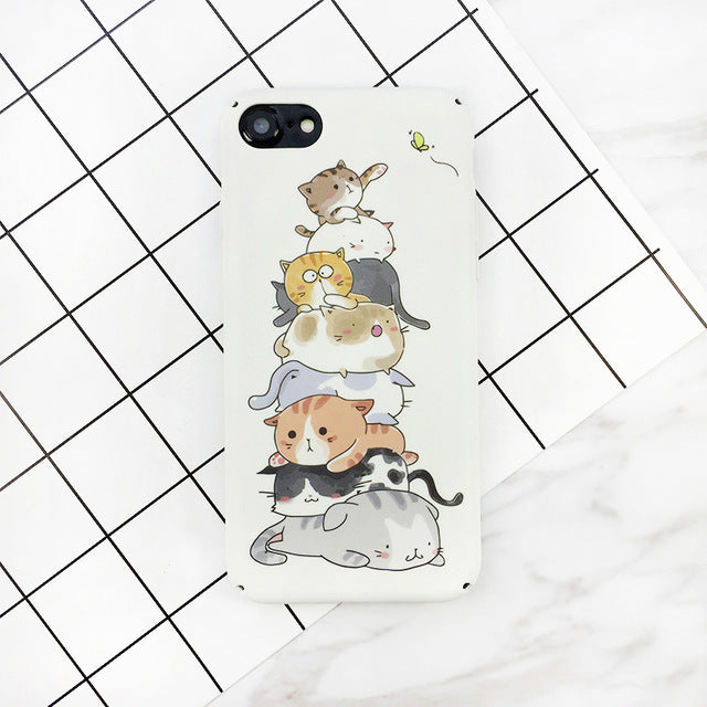 KASONPAI Cute Cartoon Cat Cases For iphone 6 7 Newest Fashion animal Cat Phone Cases For iphone 6S 7 7Plus Full protection Cover