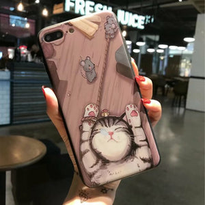 Cute Cat  Fashion 3D Soft TPU Relief Phone Case For iPhone 6 Plus Back Case For iPhone 6 6S 7 Plus