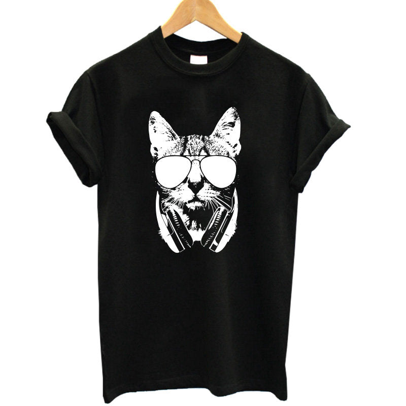 2017 Brand 100% Summer Harajuku Animal 3D DJ Cat Print Shirt O-Neck Short Sleeve T Shirt Women Tops Best Friend Girls T-shirt