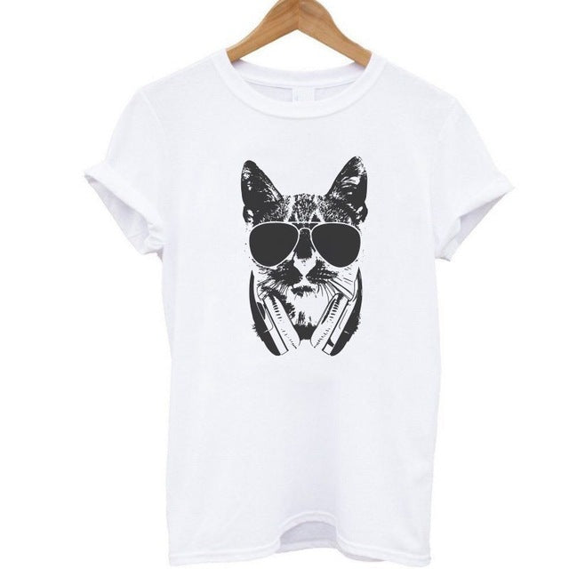 2017 Brand 100% Summer Harajuku Animal 3D DJ Cat Print Shirt O-Neck Short Sleeve T Shirt Women Tops Best Friend Girls T-shirt