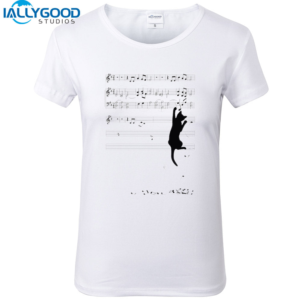 New Summer Fashion Funny Mischief Cat T-Shirts Women Short Sleeve Cartoon White Tops Cotton Slim Casual Women T Shirts S1117