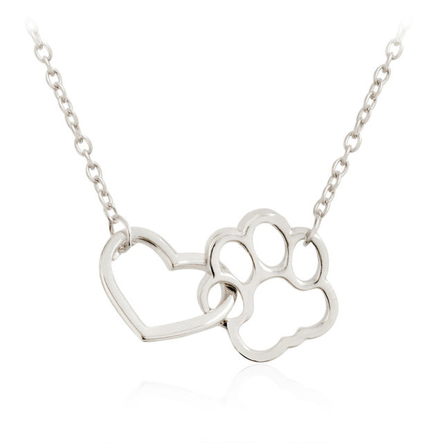 Hollow Pet Paw Footprint Necklaces Shellhard Cute Animal Dog Cat Love Heart Pendant Necklace For Women Girls Jewelry Necklace