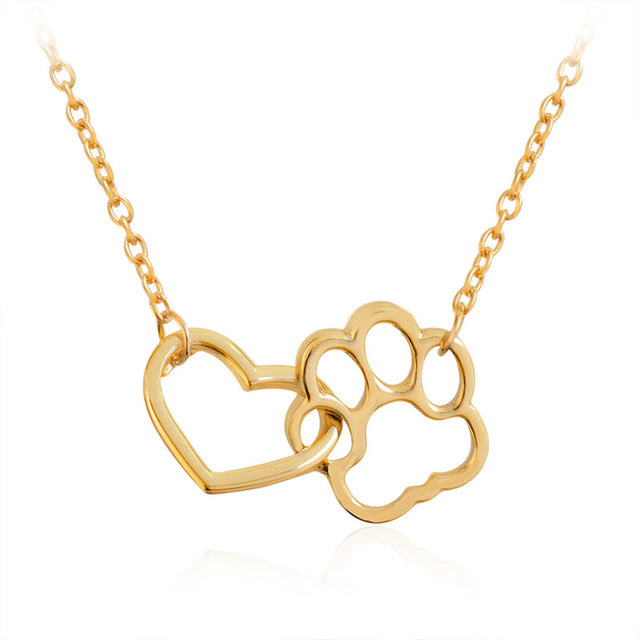 Hollow Pet Paw Footprint Necklaces Shellhard Cute Animal Dog Cat Love Heart Pendant Necklace For Women Girls Jewelry Necklace