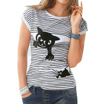 naughty cat Striped T-Shirt Women