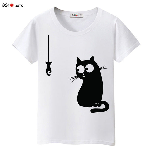 BGtomato Black cat pink love t-shirt women love story Literature and art shirts Good quality brand clothes casual tops