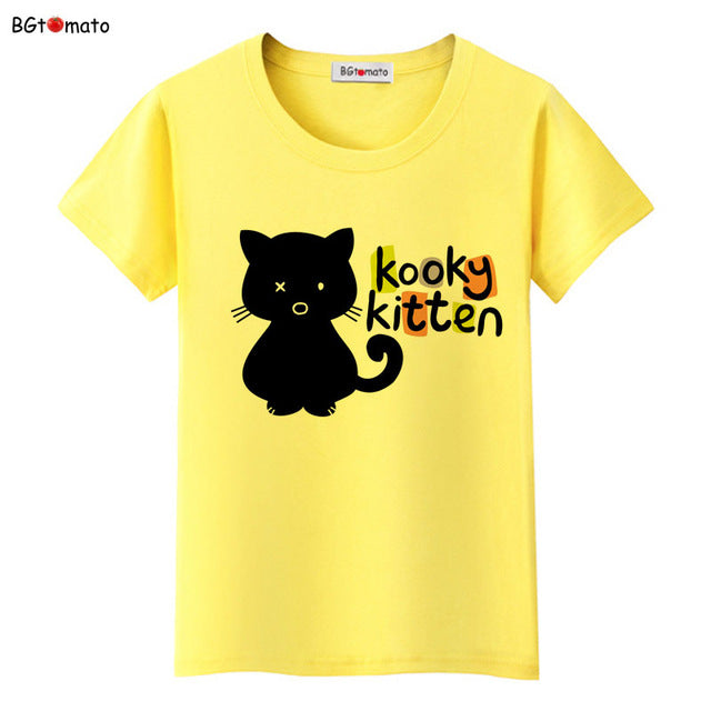 BGtomato Black cat pink love t-shirt women love story Literature and art shirts Good quality brand clothes casual tops