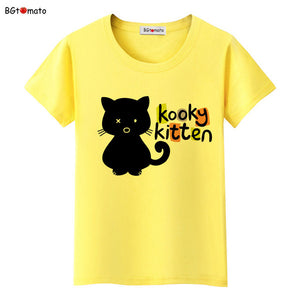 BGtomato Black cat pink love t-shirt women love story Literature and art shirts Good quality brand clothes casual tops