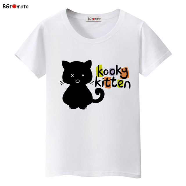 BGtomato Black cat pink love t-shirt women love story Literature and art shirts Good quality brand clothes casual tops