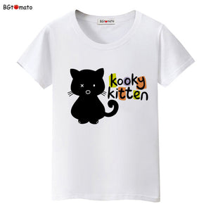 BGtomato Black cat pink love t-shirt women love story Literature and art shirts Good quality brand clothes casual tops