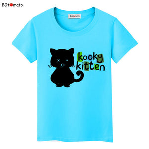 BGtomato Black cat pink love t-shirt women love story Literature and art shirts Good quality brand clothes casual tops