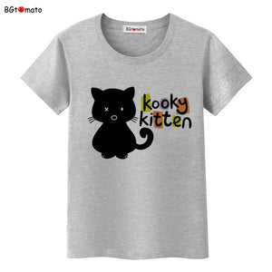 BGtomato Black cat pink love t-shirt women love story Literature and art shirts Good quality brand clothes casual tops
