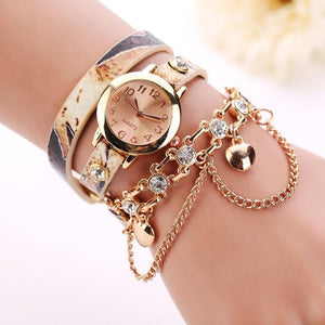 Woman Leather Rhinestone Rivet Chain Quartz Bracelet Wristwatch Watch Luxury Brand Stainless Steel