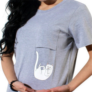 Women T Shirt 2017 Summer Style T-shirt Print Middle Finger Pocket Cat Harajuku O-neck Short Sleeve Cotton Couple Tee Plus Size