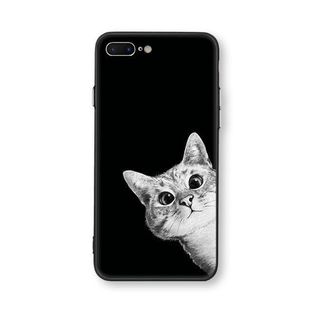 Case For iphone 6 6s 6plus 7plus Space Moon Sun Flower Math English Words Cute Cats Pandas Animal black Phone Cases Cover