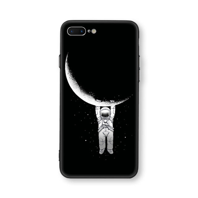 Case For iphone 6 6s 6plus 7plus Space Moon Sun Flower Math English Words Cute Cats Pandas Animal black Phone Cases Cover