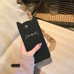 Fashion Cute Bearded Cartoon Cat Phone Case For for iPhone 7 8 6 6s Plus Shockproof TPU Soft Silicone Cover for iphone6 5 5S SE