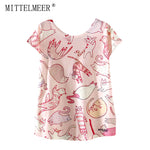 2017 MITTELMEER New kawaii t Shirt Women harajuk Crew Neck Top Short Sleeve Girl Cartoon cat T-Shirts Summer Tee For Ladies