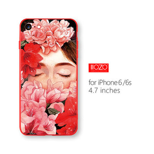 IIOZO Ultra Thin Red Case For iphone 6 6s plus Cute Bear Flower Fairy Cat Phone Cases Back Full Cover for iphone 6 Shell Bag