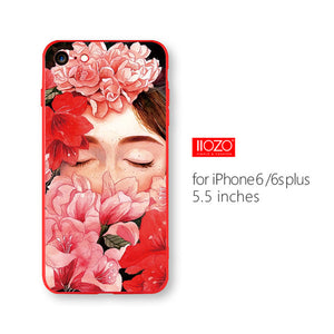 IIOZO Ultra Thin Red Case For iphone 6 6s plus Cute Bear Flower Fairy Cat Phone Cases Back Full Cover for iphone 6 Shell Bag