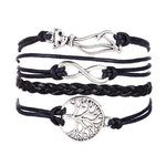 free shiping Women Cat Tree Multilayer Knit Leather Rope Chain Charm Bracelet Gift