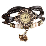 Quartz Weave Around Leather Cat Bracelet Lady Woman Wrist Watch