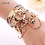 Woman Leather Rhinestone Rivet Chain Quartz Bracelet Wristwatch Watch Luxury Brand Stainless Steel