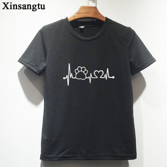 Xinsangtu Paw Heartbeat Lifeline dog cat Women tshirt Cotton Casual Funny t shirt For Lady Girl Top Tee Hipster Tumblr Drop Ship
