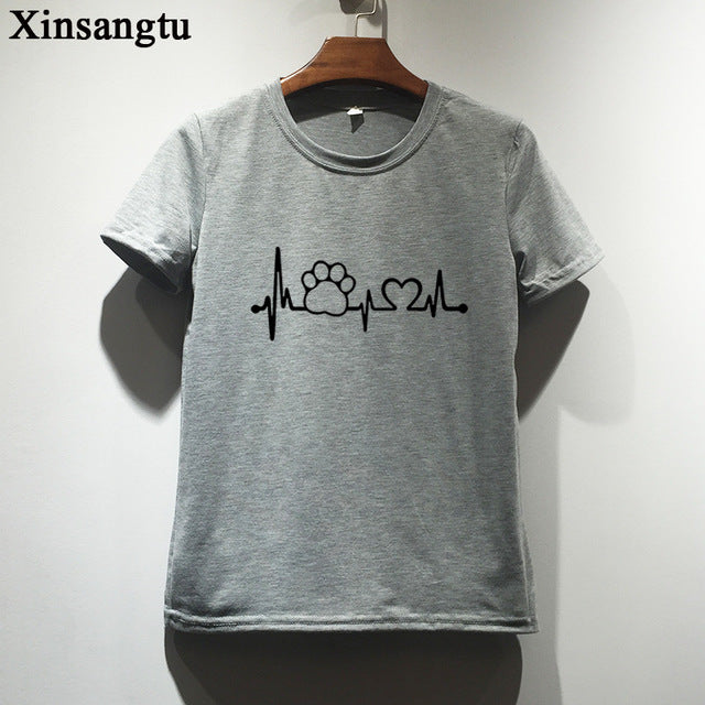Xinsangtu Paw Heartbeat Lifeline dog cat Women tshirt Cotton Casual Funny t shirt For Lady Girl Top Tee Hipster Tumblr Drop Ship