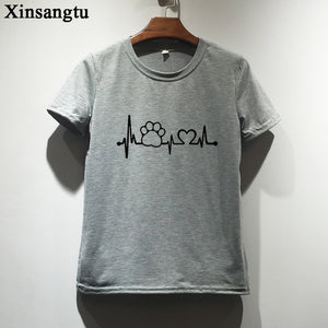 Xinsangtu Paw Heartbeat Lifeline dog cat Women tshirt Cotton Casual Funny t shirt For Lady Girl Top Tee Hipster Tumblr Drop Ship