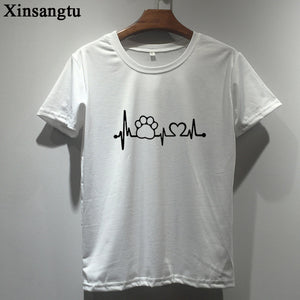 Xinsangtu Paw Heartbeat Lifeline dog cat Women tshirt Cotton Casual Funny t shirt For Lady Girl Top Tee Hipster Tumblr Drop Ship