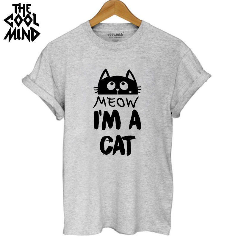 THE COOLMIND Top quality 100% Cotton Meow CAT Print Women T-shirt Short Sleeve harajuku Lovely Cat Tops wome's Tshirt