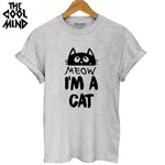 THE COOLMIND Top quality 100% Cotton Meow CAT Print Women T-shirt Short Sleeve harajuku Lovely Cat Tops wome's Tshirt