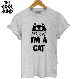 THE COOLMIND Top quality 100% Cotton Meow CAT Print Women T-shirt Short Sleeve harajuku Lovely Cat Tops wome's Tshirt