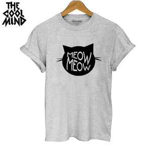 THE COOLMIND Top quality 100% Cotton Meow CAT Print Women T-shirt Short Sleeve harajuku Lovely Cat Tops wome's Tshirt