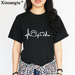 Xinsangtu Paw Heartbeat Lifeline dog cat Women tshirt Cotton Casual Funny t shirt For Lady Girl Top Tee Hipster Tumblr Drop Ship