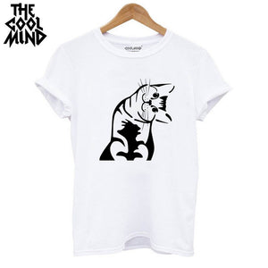 THE COOLMIND  harajuku cat printed women T shirt 100% cotton short sleeve women T-shirt 2017