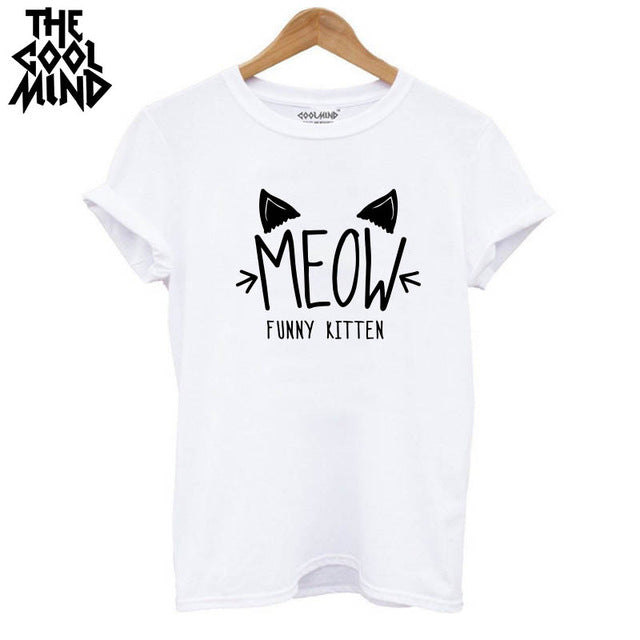 THE COOLMIND  harajuku cat printed women T shirt 100% cotton short sleeve women T-shirt 2017