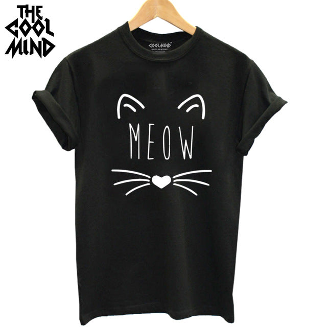 THE COOLMIND  harajuku cat printed women T shirt 100% cotton short sleeve women T-shirt 2017