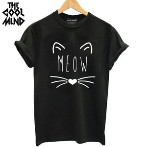 THE COOLMIND  harajuku cat printed women T shirt 100% cotton short sleeve women T-shirt 2017