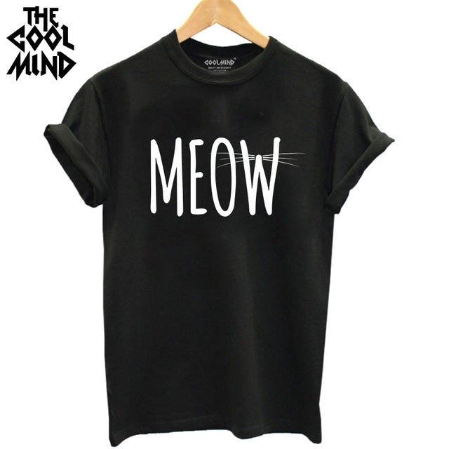 THE COOLMIND  harajuku cat printed women T shirt 100% cotton short sleeve women T-shirt 2017