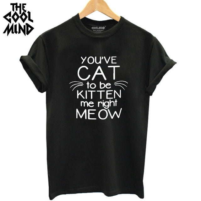THE COOLMIND  harajuku cat printed women T shirt 100% cotton short sleeve women T-shirt 2017