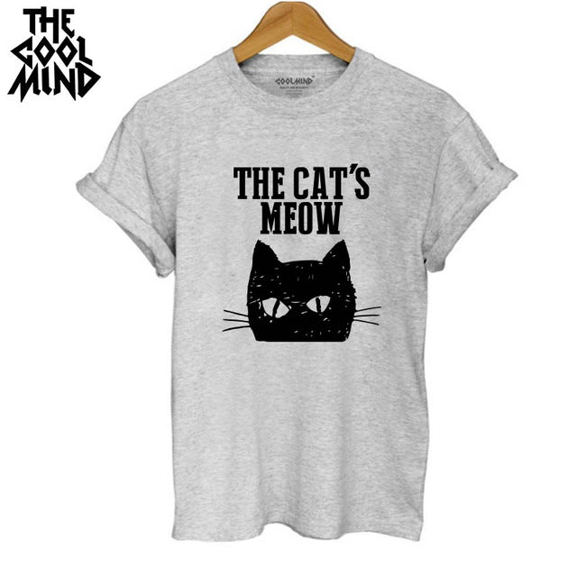 THE COOLMIND  harajuku cat printed women T shirt 100% cotton short sleeve women T-shirt 2017