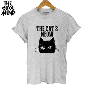 THE COOLMIND  harajuku cat printed women T shirt 100% cotton short sleeve women T-shirt 2017
