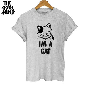 THE COOLMIND  harajuku cat printed women T shirt 100% cotton short sleeve women T-shirt 2017