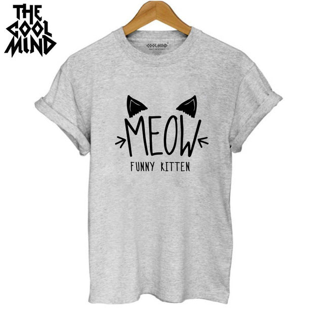 THE COOLMIND  harajuku cat printed women T shirt 100% cotton short sleeve women T-shirt 2017