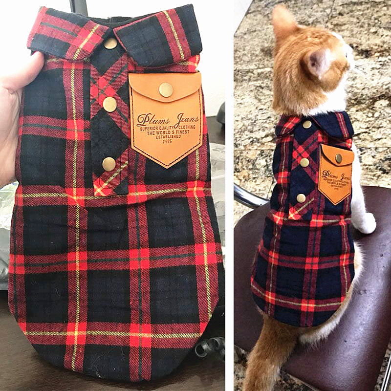 Winter Cat Clothes Plaid Cat Coat Jacket