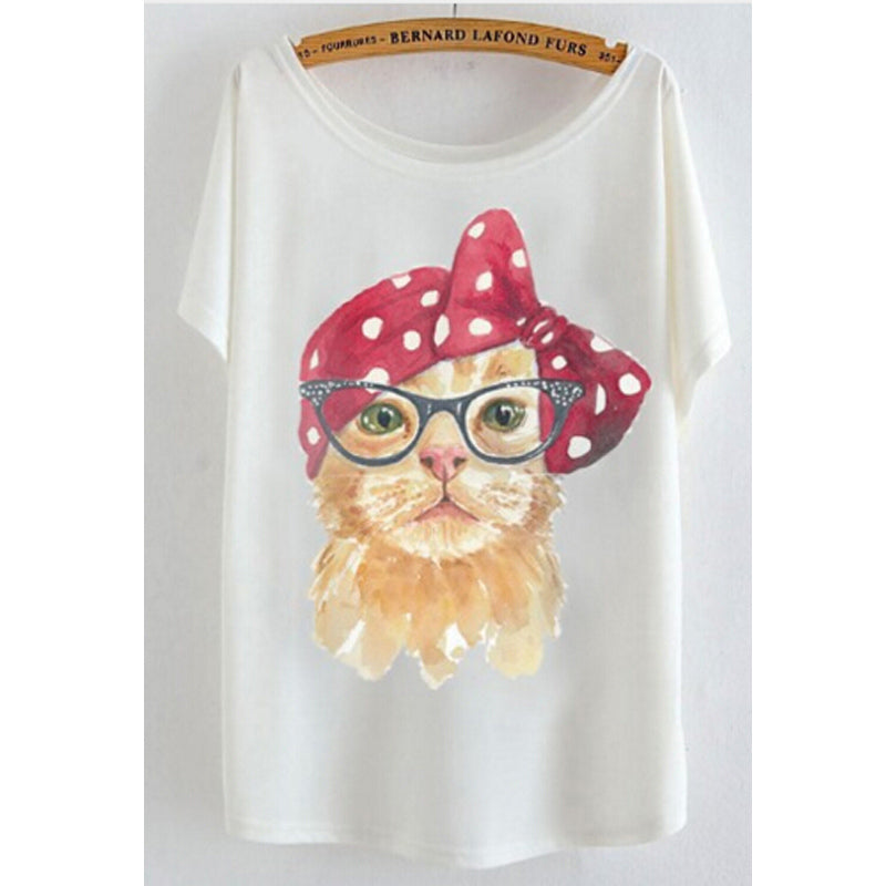 2017 newest batwing sleeve t shirt cotton t-shirt Women big size t shirt Cat/Rabbit/Perfume bottles
